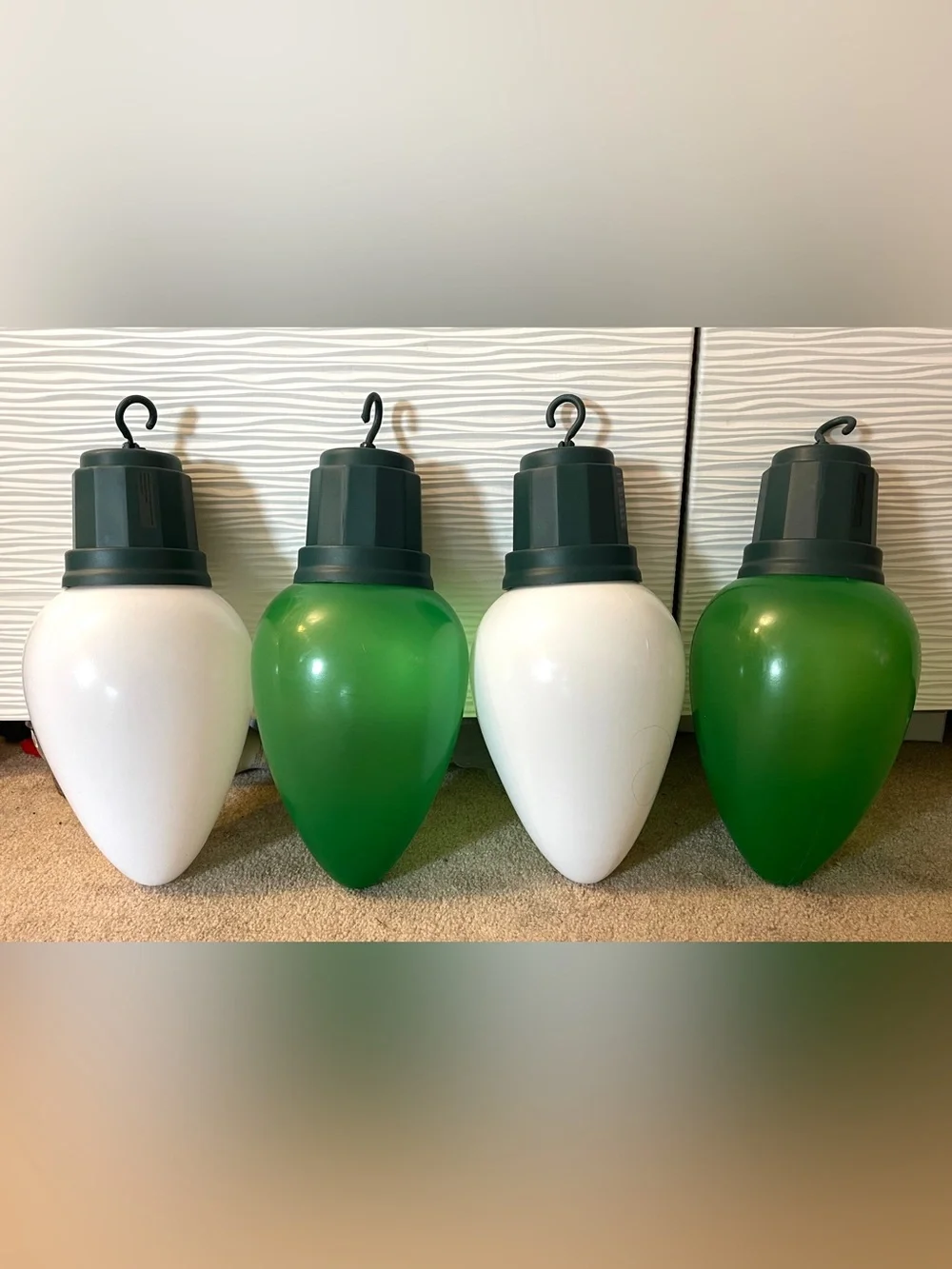 4 Large 13” Blow Mold Light Bulbs LED Jumbo Christmas Ornament White Green